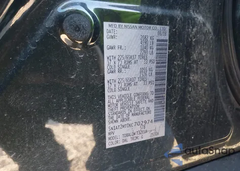 2019 Nissan Rogue Sv from USA, damaged, VIN 5N1AT2MT0KC702974